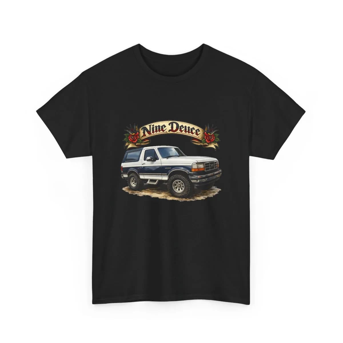 Nine Deuce Bronco printed on a T-shirt