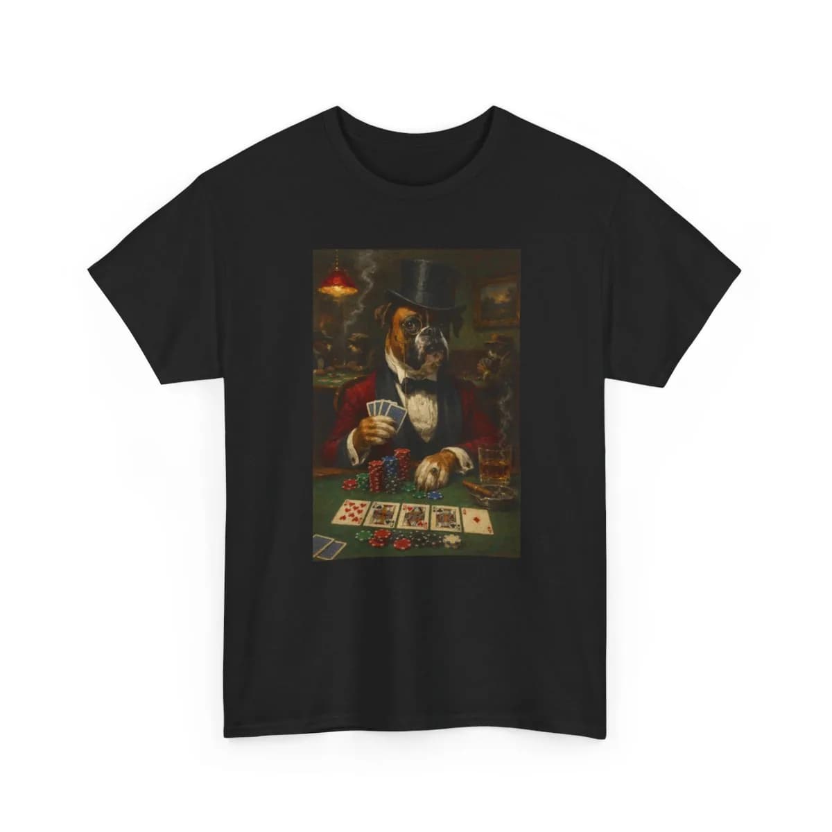 Poker playing dog printed on a T-shirt
