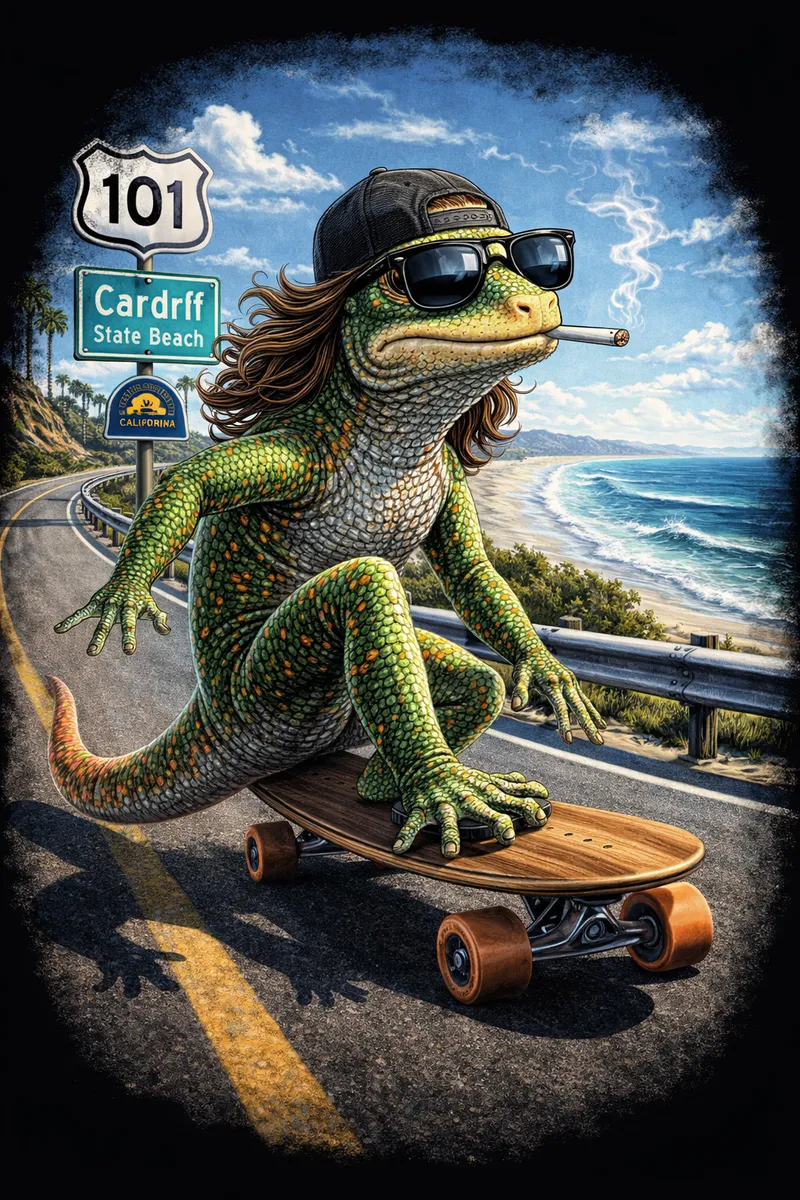Lizard skateboarding